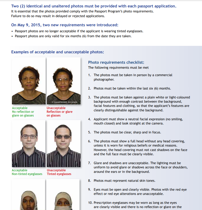 requirements of Canadian visa photo