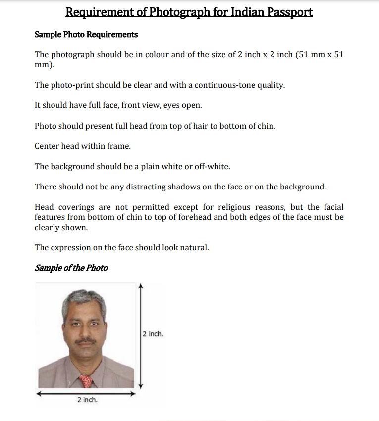 requirements of photo for Indian passport