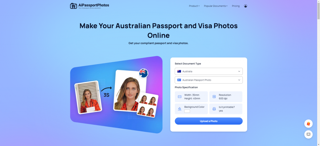 the website of AiPassportPhotos 