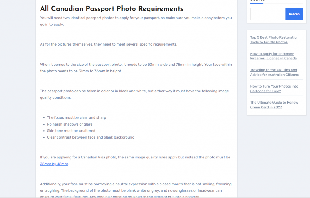 requirements of Canadian passport photo