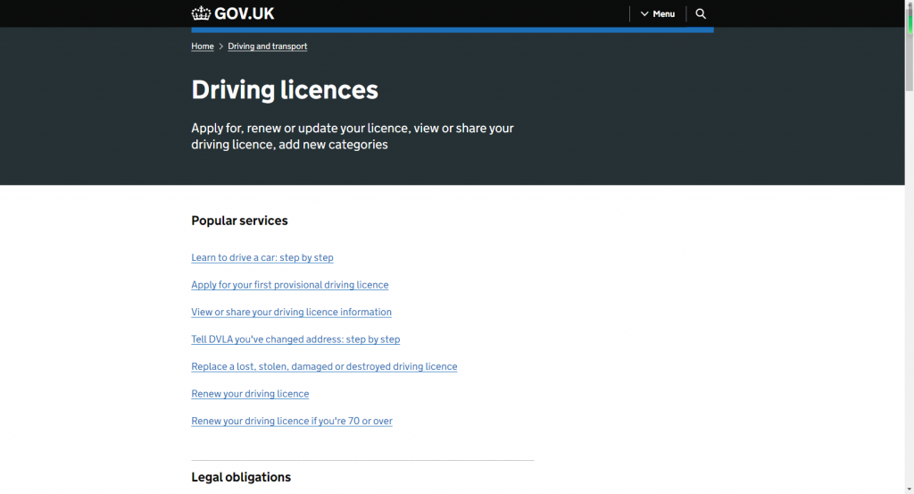 The DVLA page