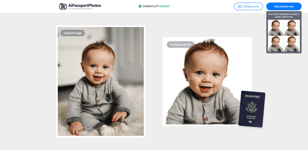 Baby passport photo processed by AiPassportPhotos