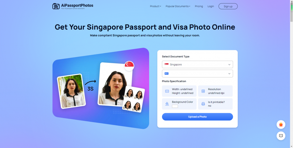 the homepage of AiPassportPhotos