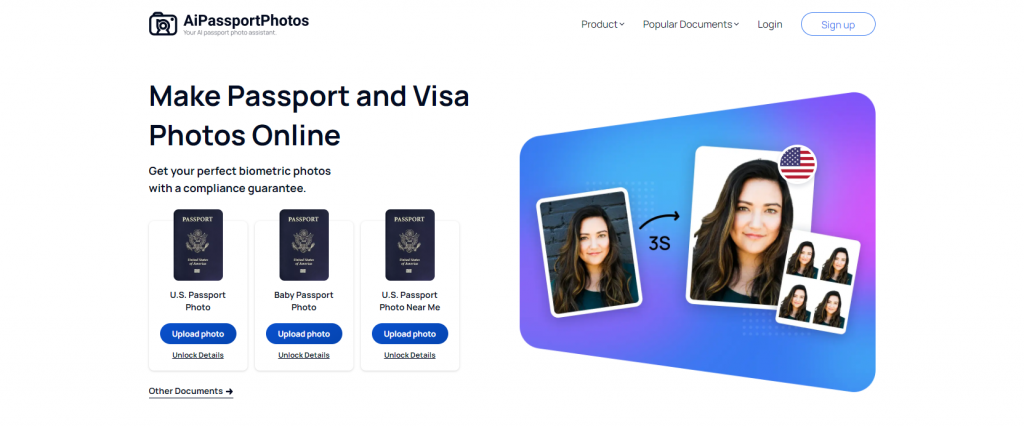 the homepage of AiPassportPhotos
