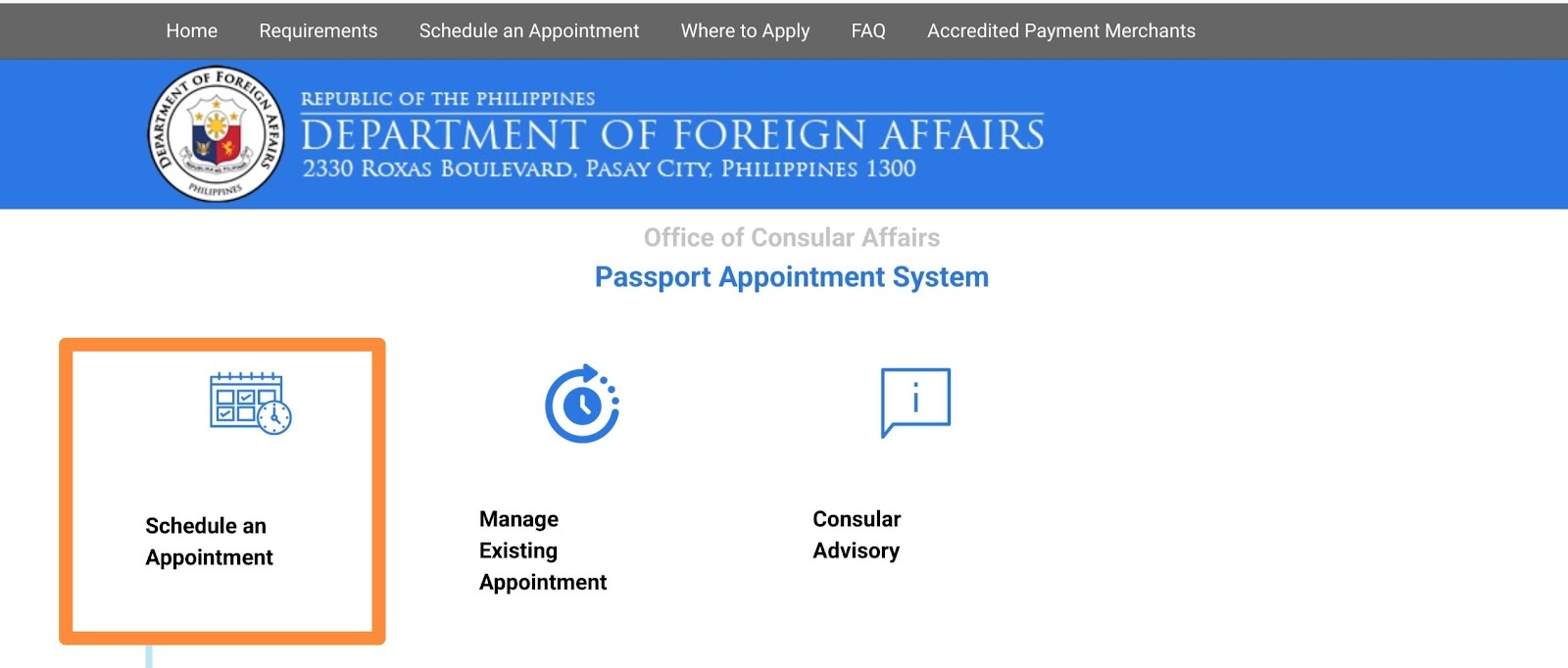 Homepage of Philippine Department of Foreign Affairs