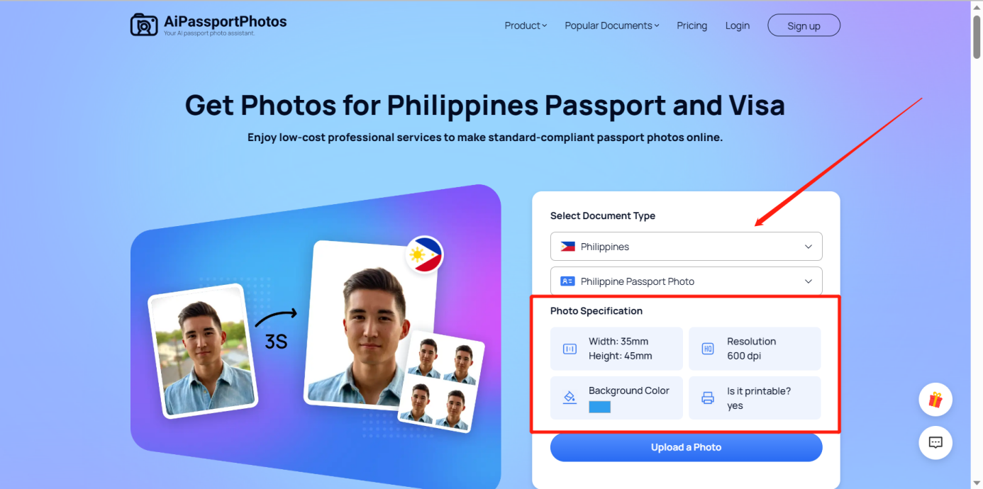 Uploading photos to Philippine passport photo page