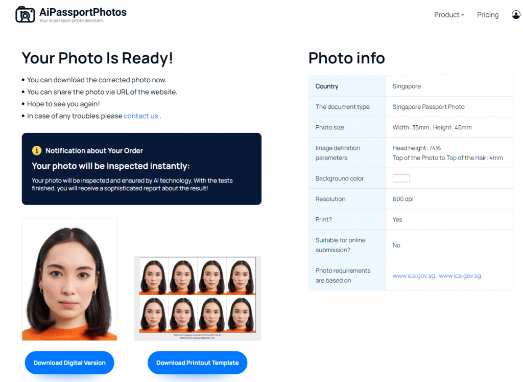 download page of Singapore passport photo tool