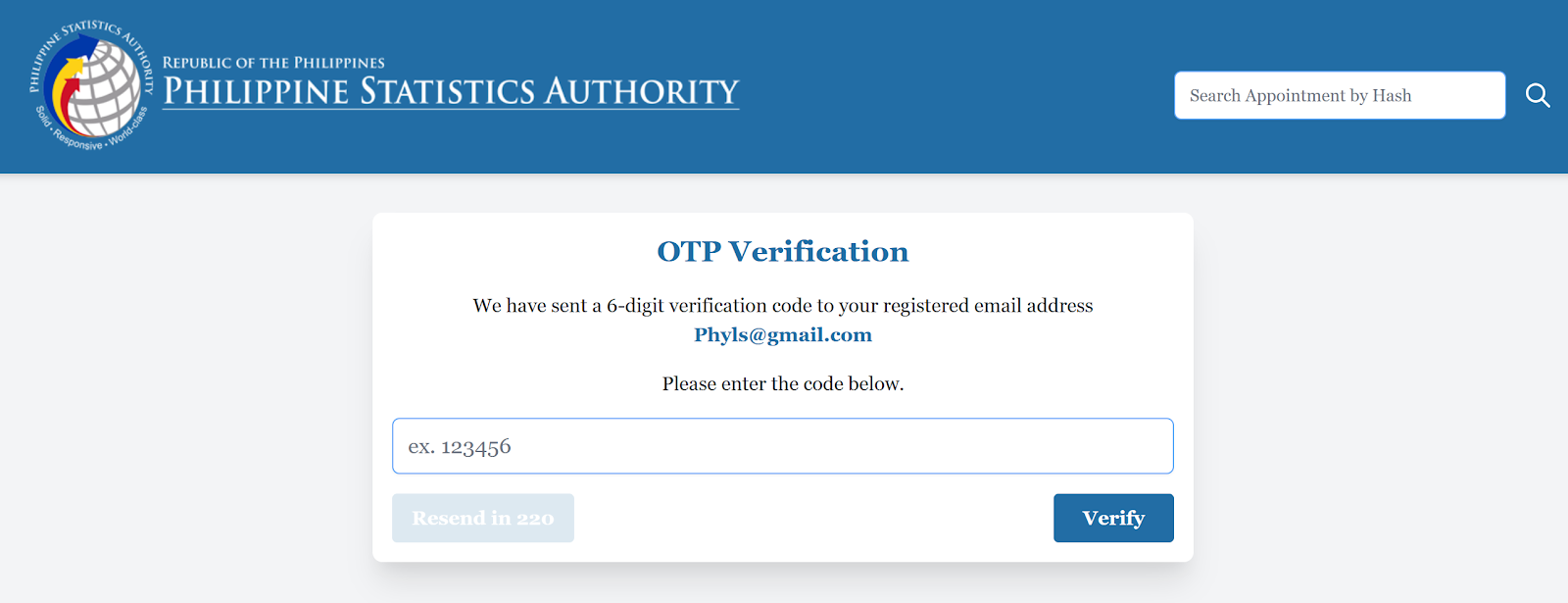 enter verification code on CRS