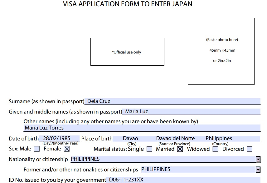 Japanese visa application form