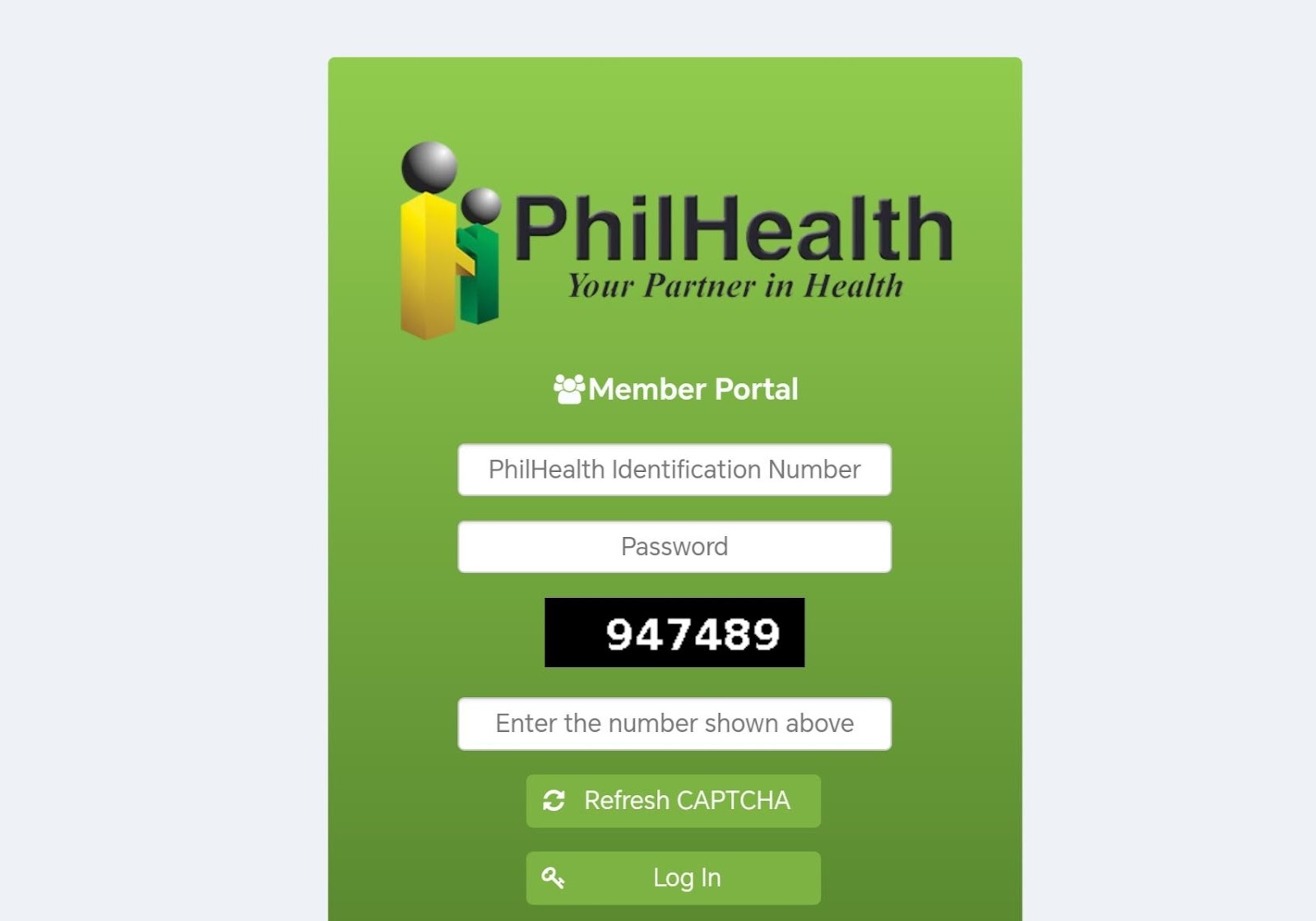 PhilHealth login page