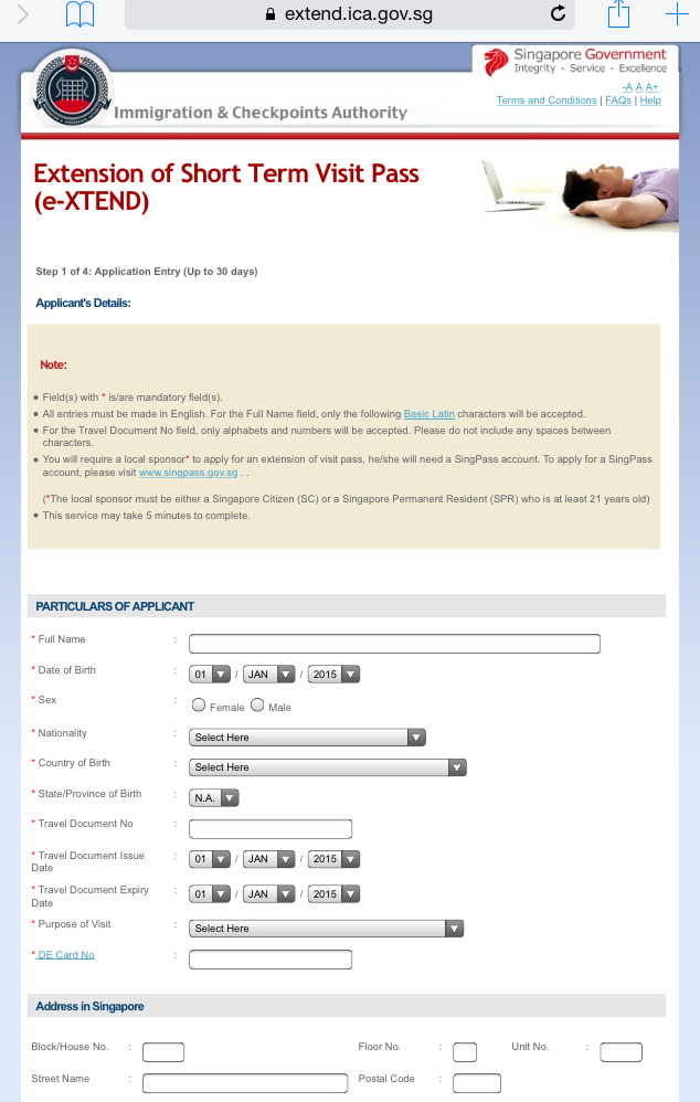 extend Singapore short term visit pass