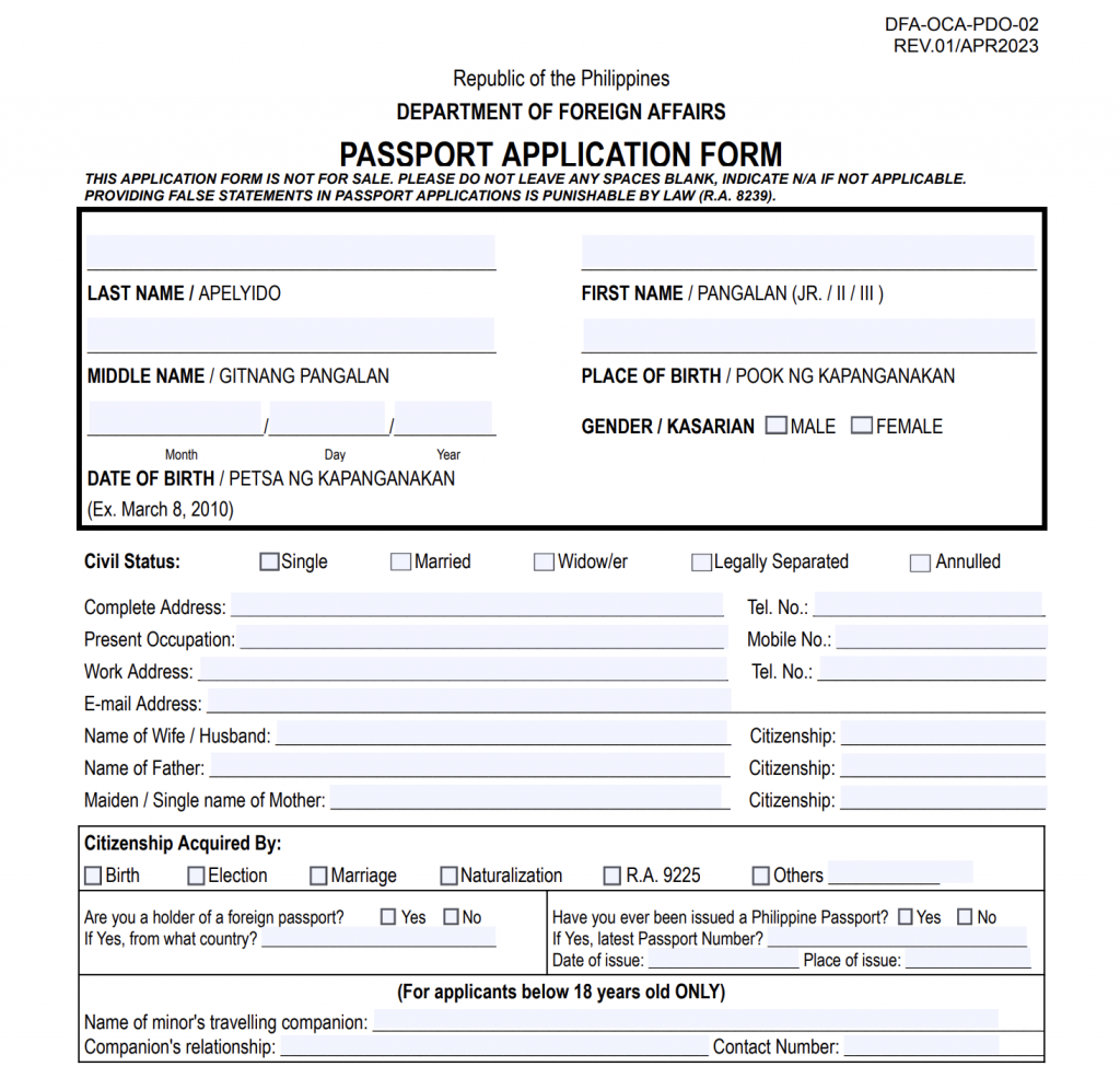 Philippine Passport Application Form