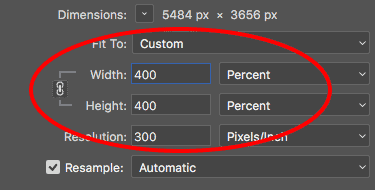 dimensions on Adobe Photoshop