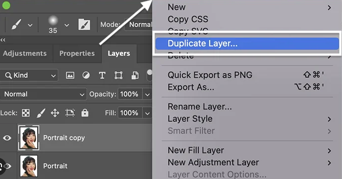 Duplicate layer on Adobe Photoshop
