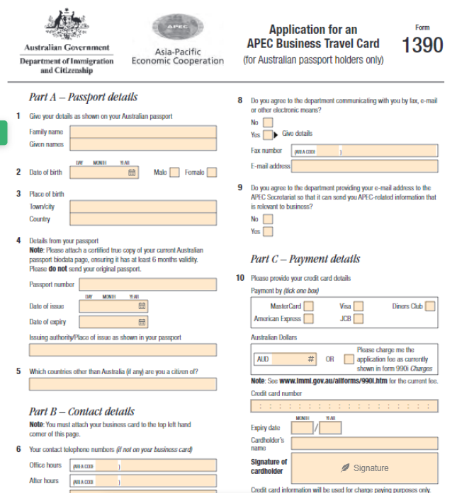 APEC application form