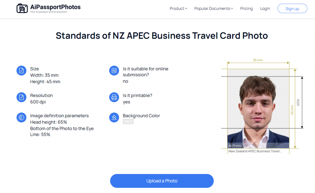 Standards of NZ APEC Business Travel Card Photo