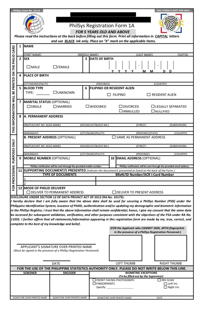 Philippine National ID application form
