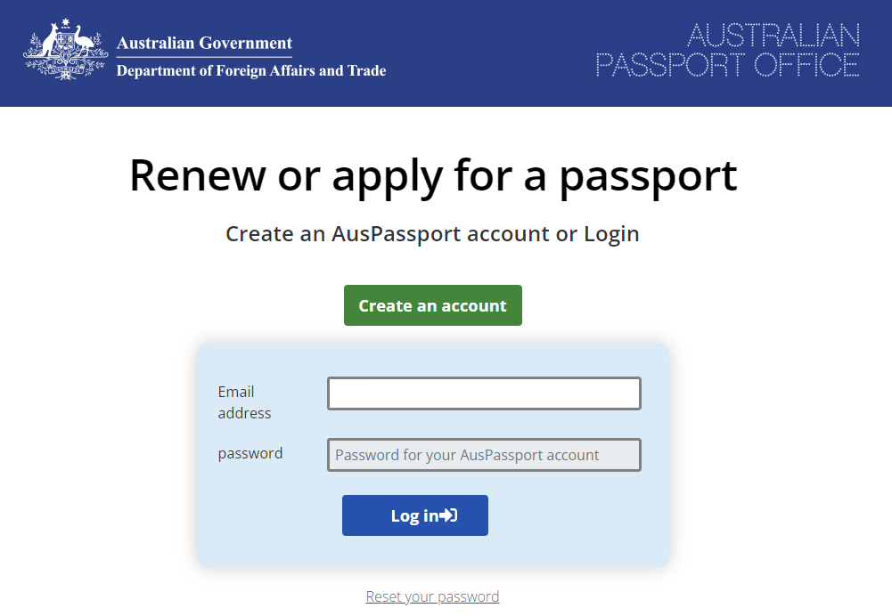 Sign up on Australian Passport Office Portal