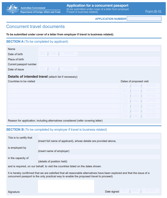 B15 Concurrent passport form