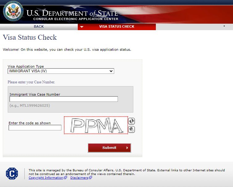 US Visa Status Check portal