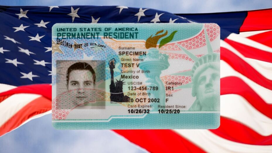 a green card on a US flag