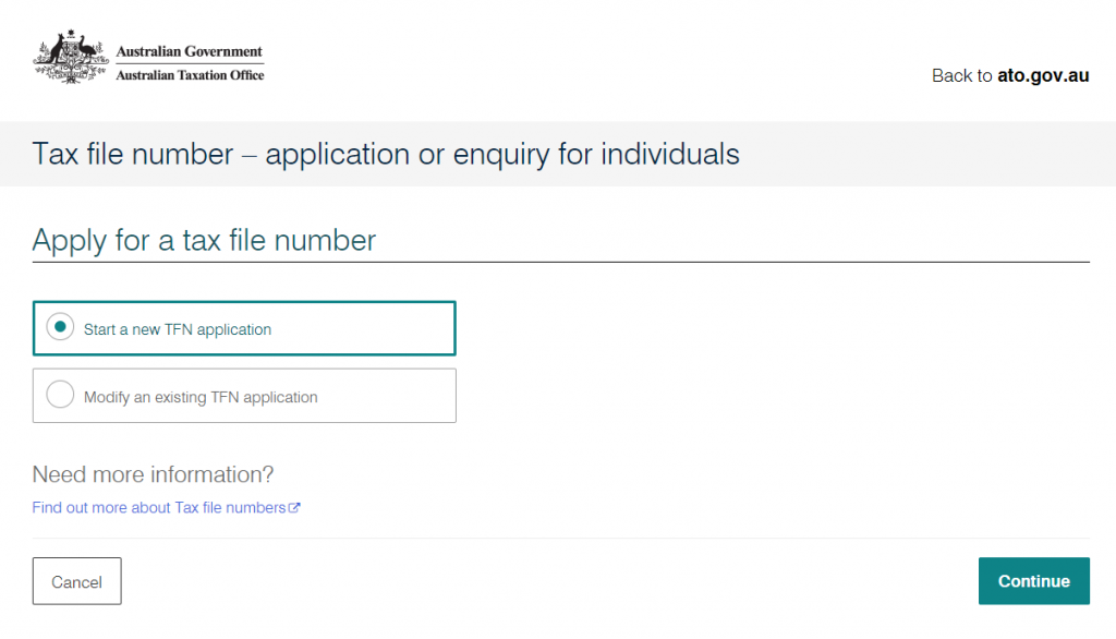 Australia Tax file number online form