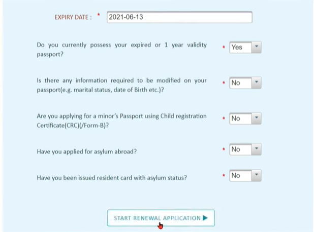 start renewal application