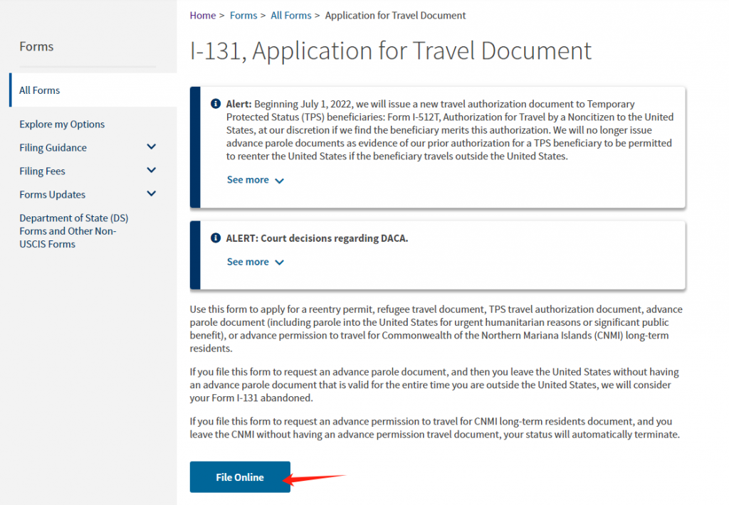 File Form I-131 online