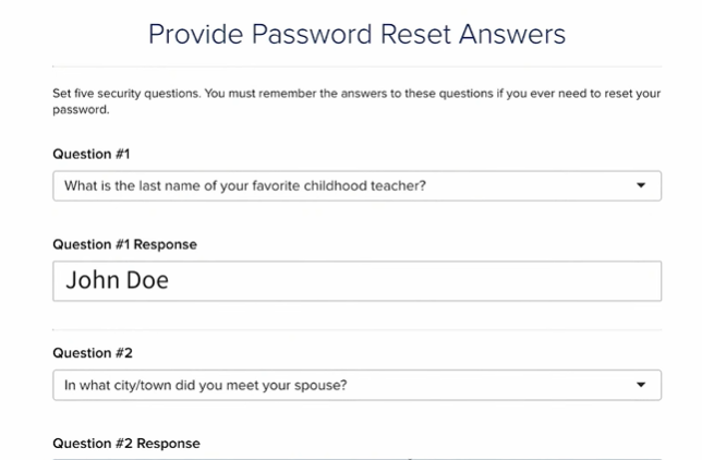 Provide password reset answers