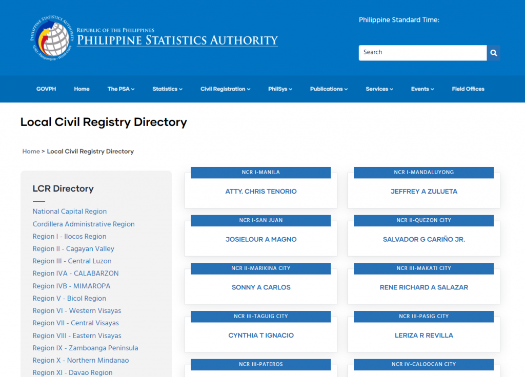 Local Civil Registry Directory