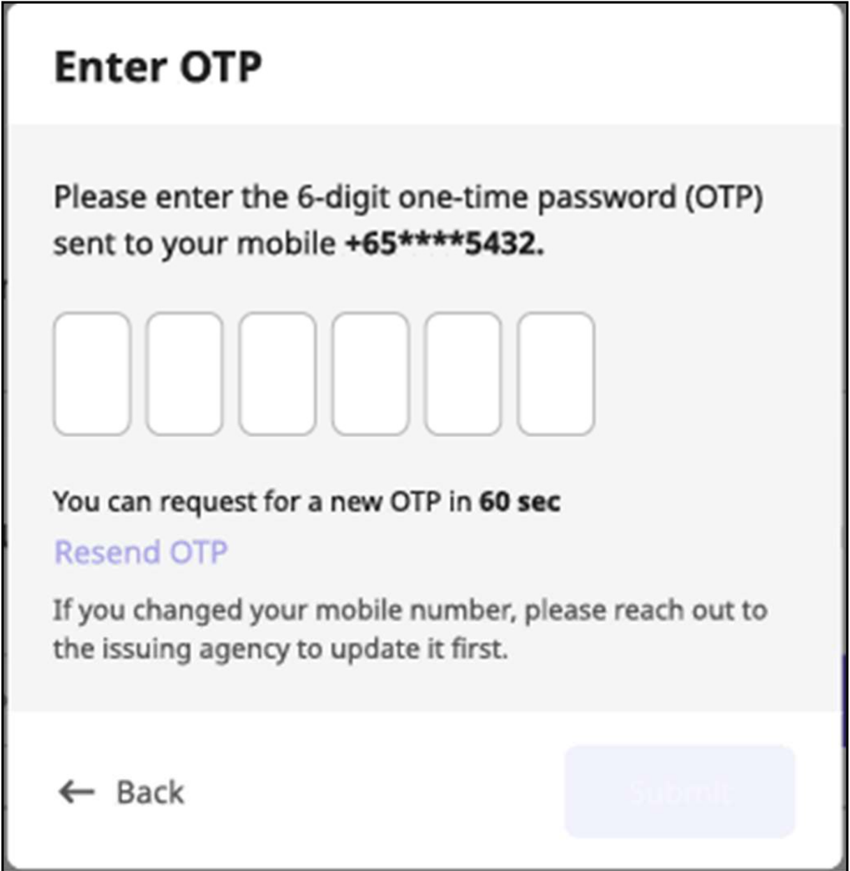 Type in the one-time password (OTP)