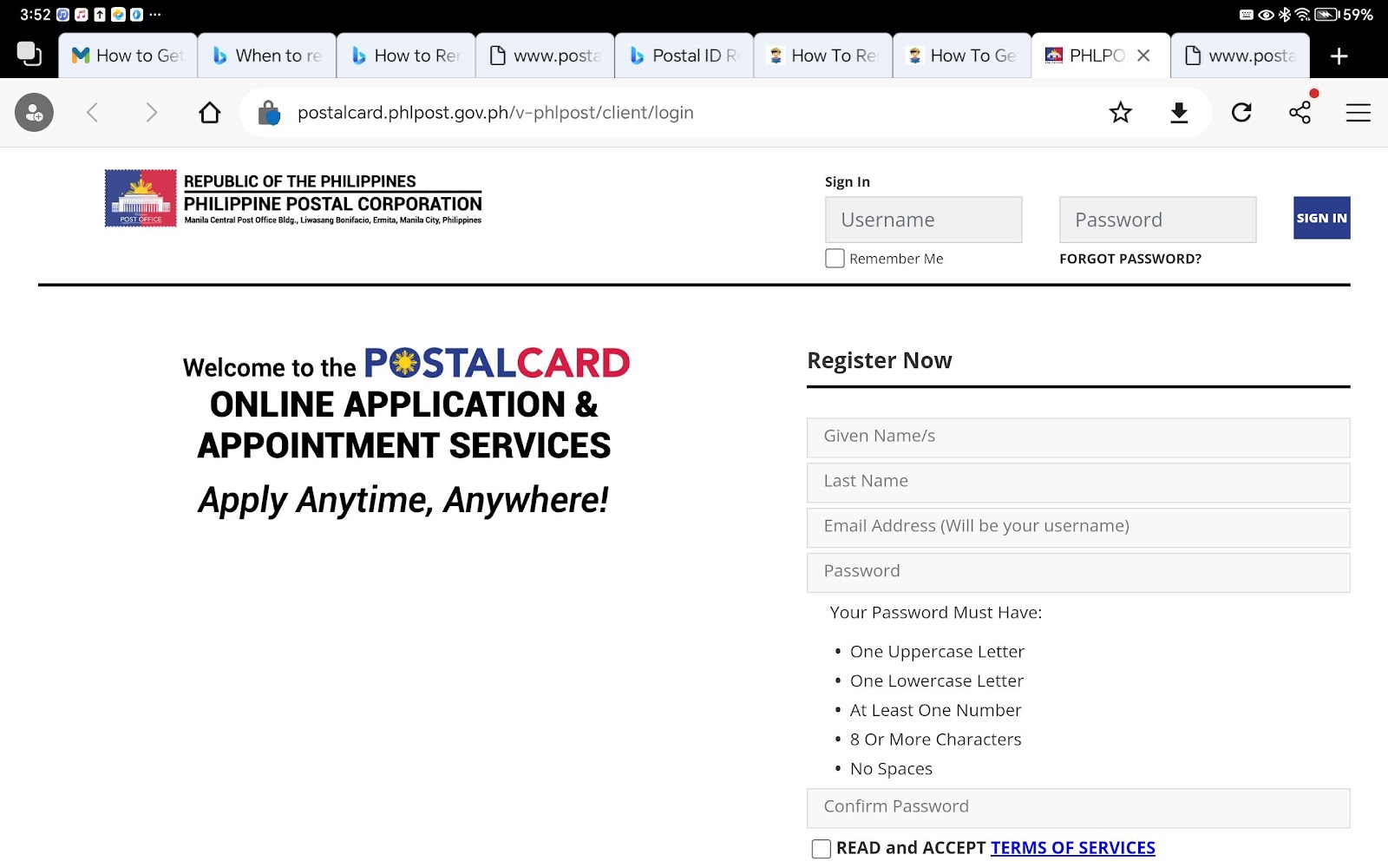 register postal ID