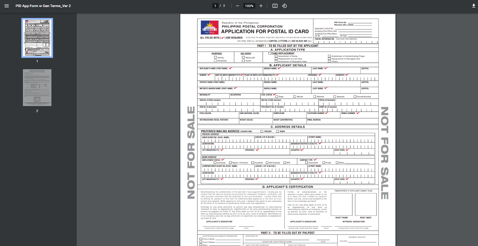 postal ID application form