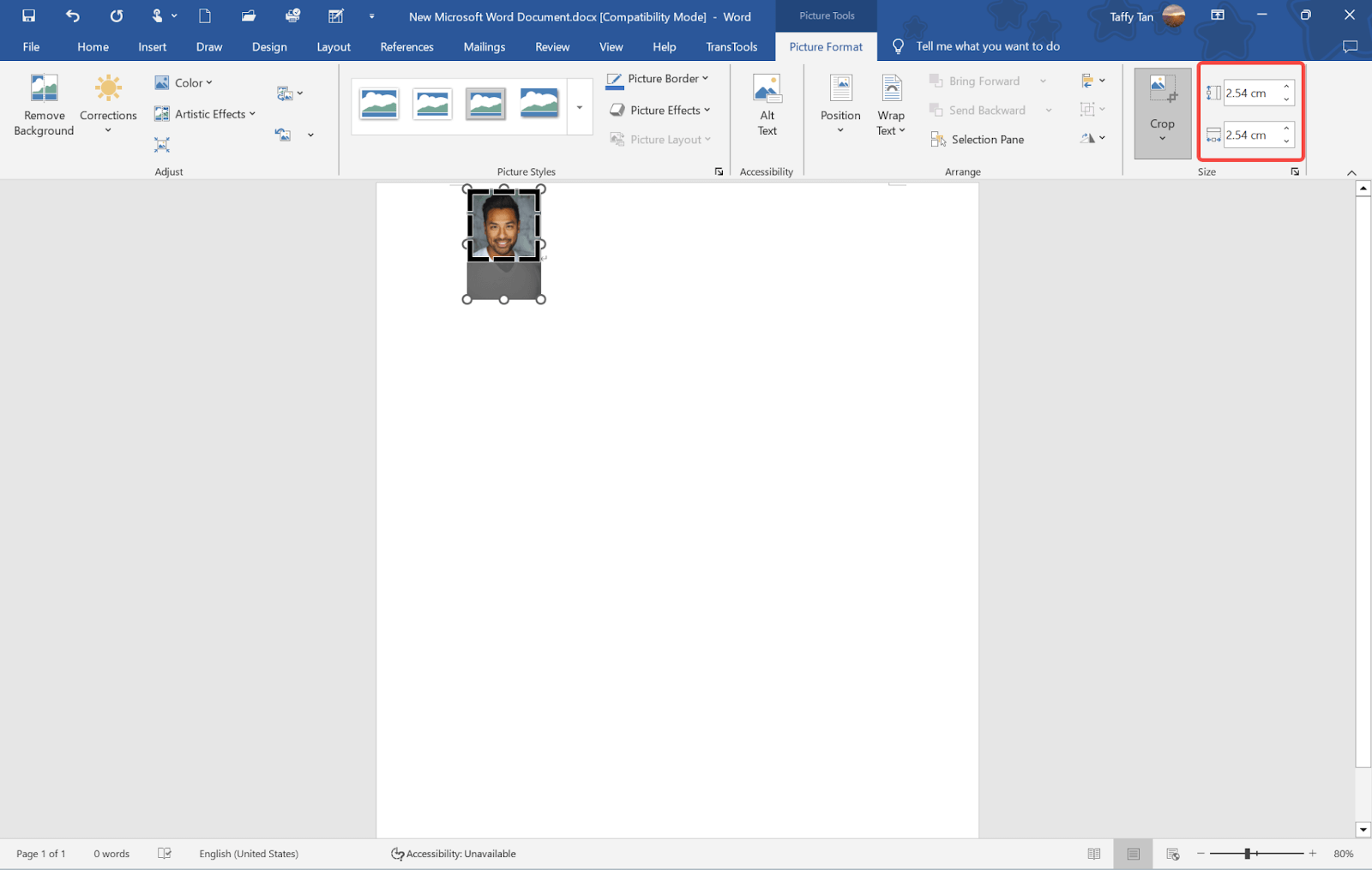 change photo sizes on Microsoft Word