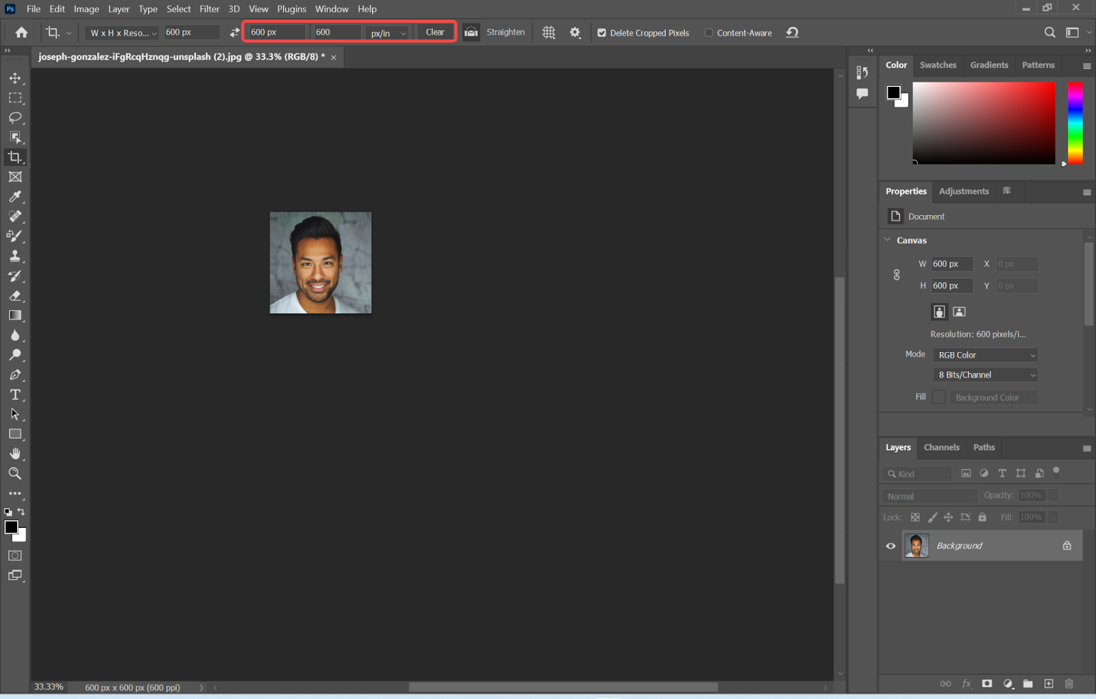 crop pictures into 1x1 on Photoshop