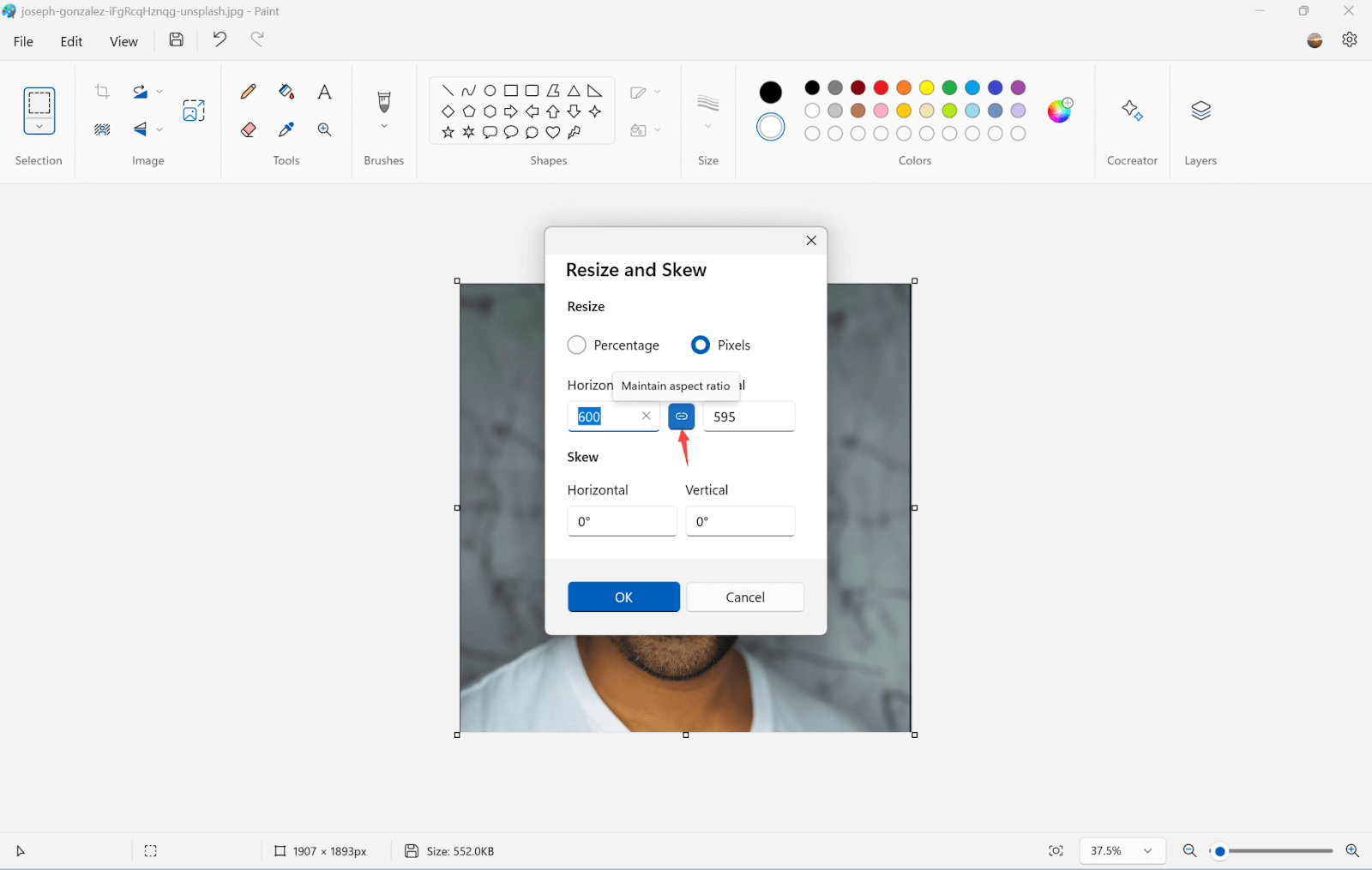 maintain aspect ratio on Microsoft Paint