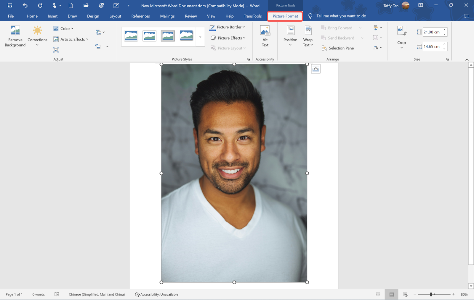 select picture format on word