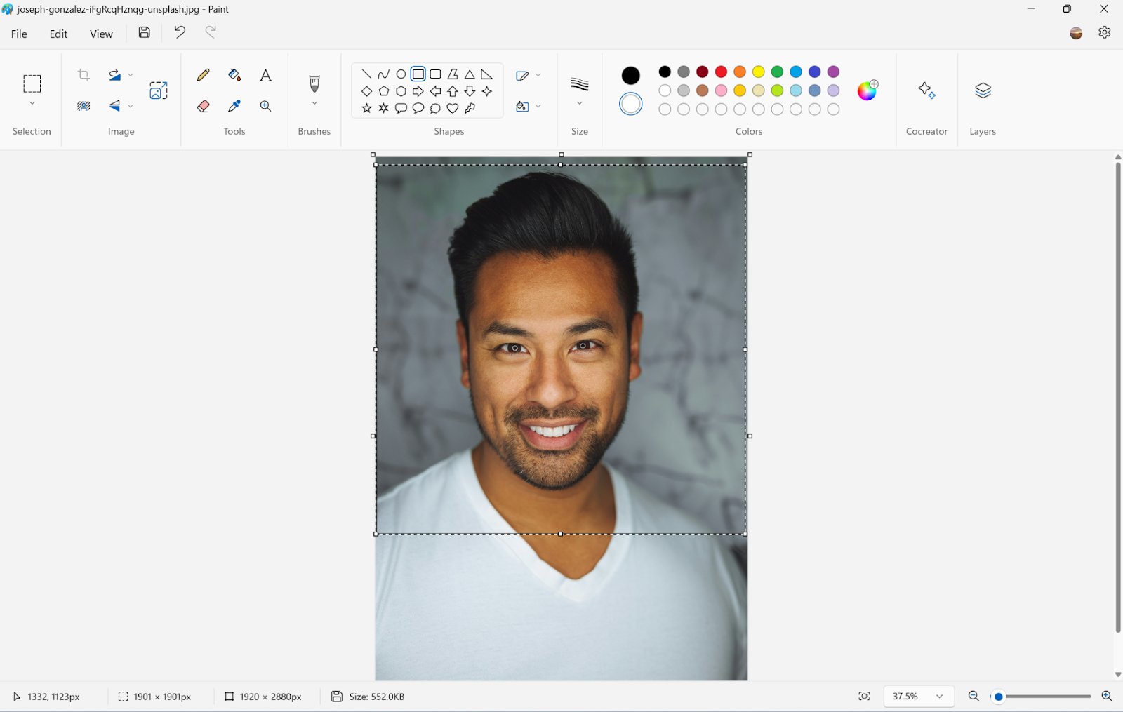 crop the picture to square shape on Microsoft Paint