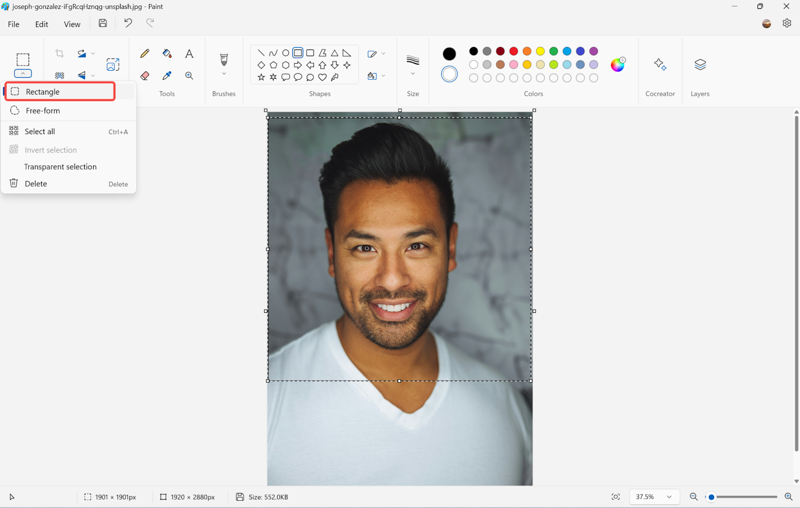change the rectangle option on Microsoft Paint