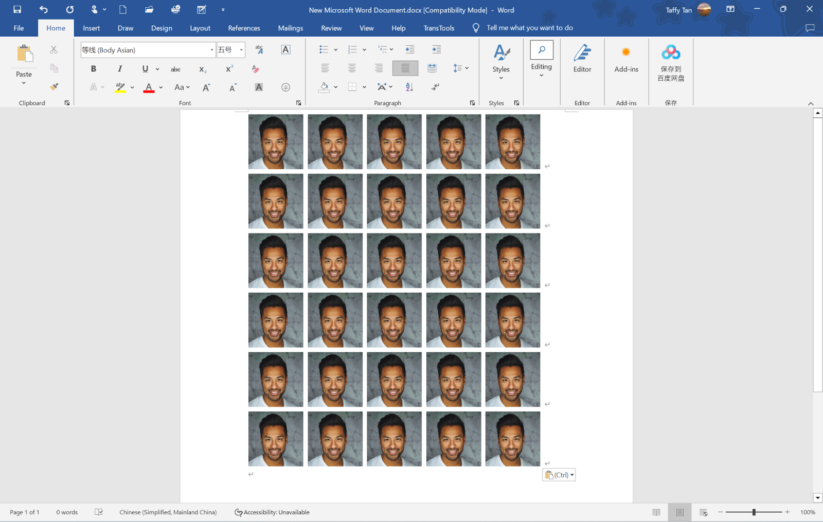 Paste rows of photos on Microsoft Word