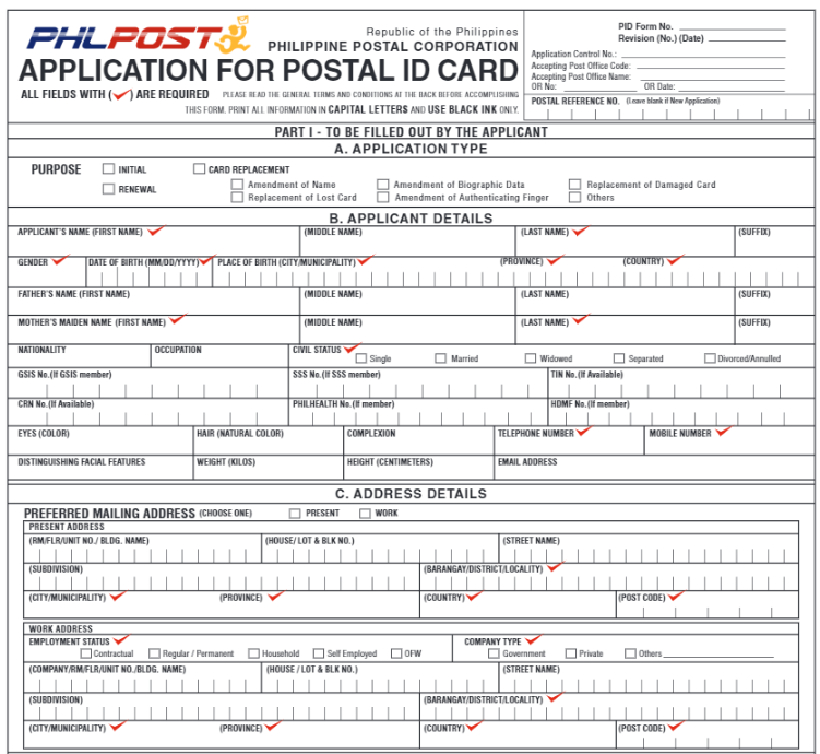 Postal ID application form