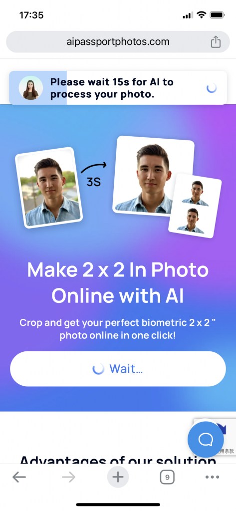 processing photo on AiPassportPhotos 2x2 Picture Editor