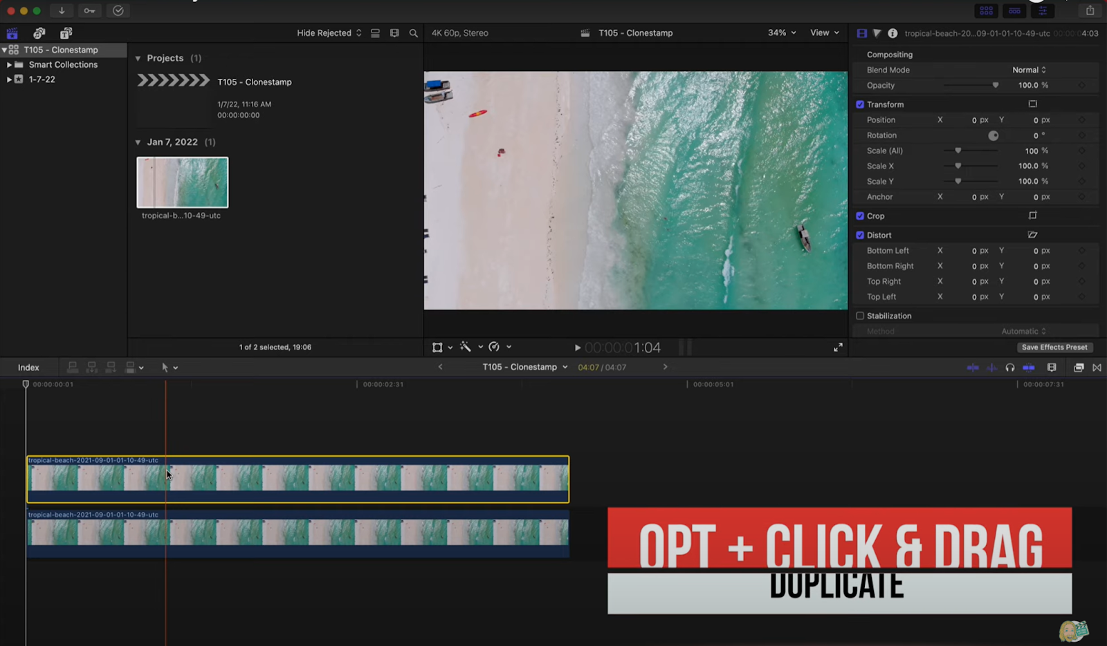 Click and drag the clip to duplicate it onto another editing track