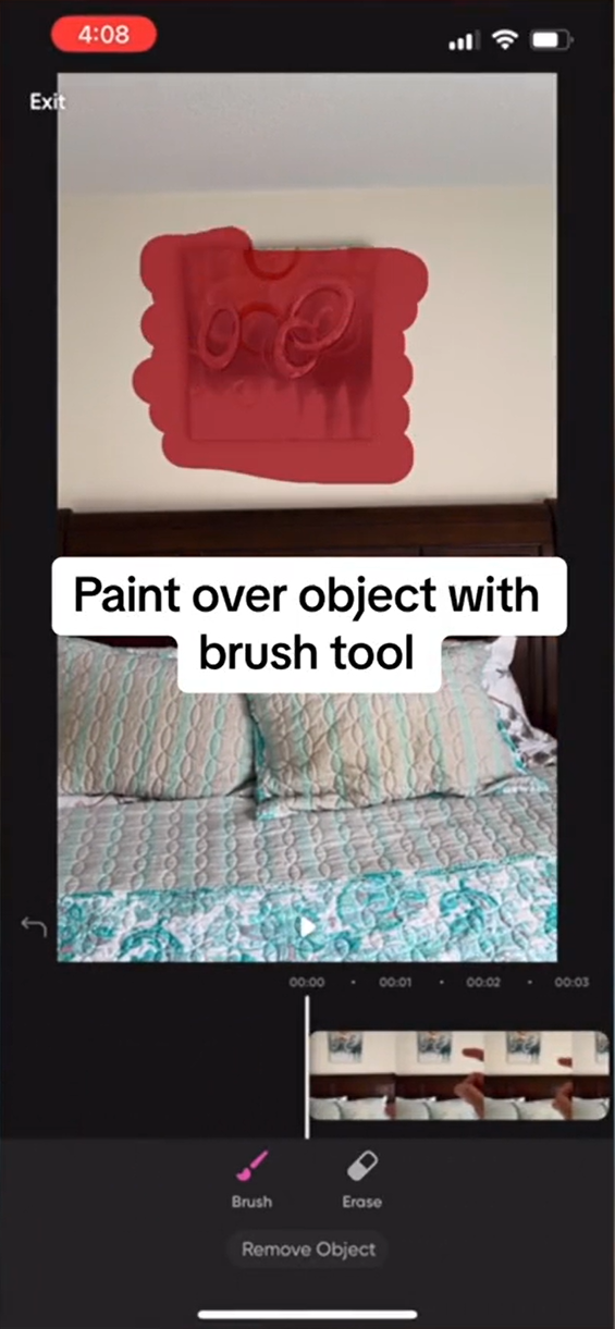 Use the brush tool to draw the object that you want to remove