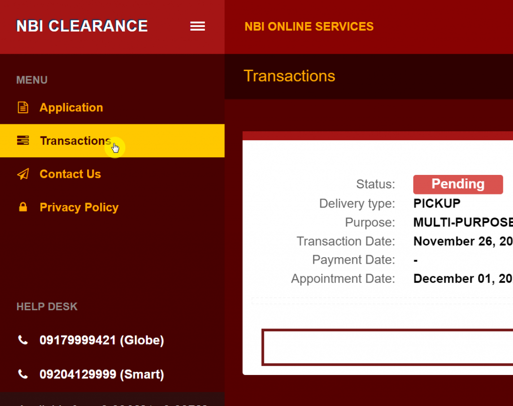 transaction status