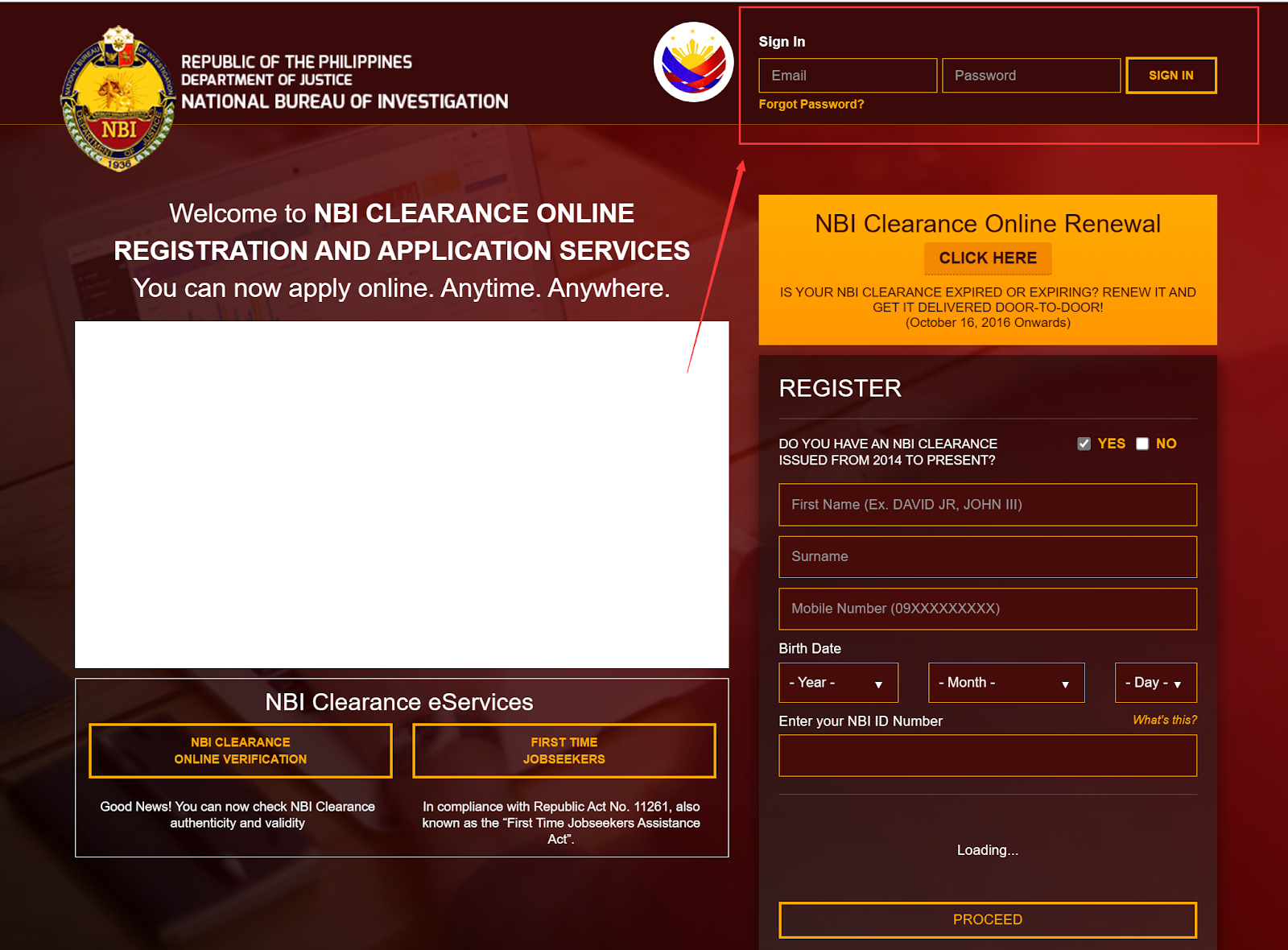 NBI Clearance Services website