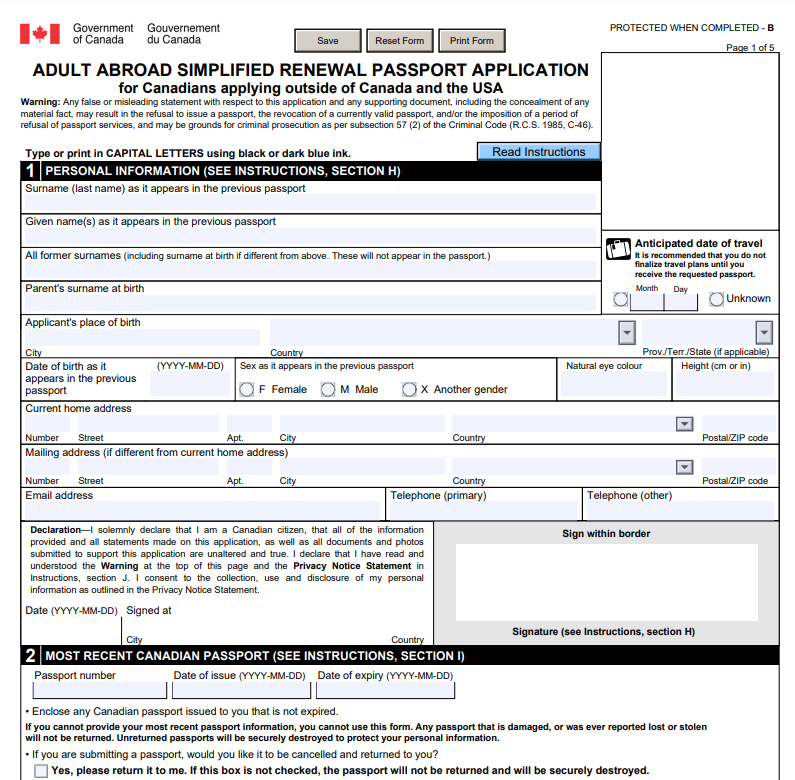 adult abroad passport renewal application form
