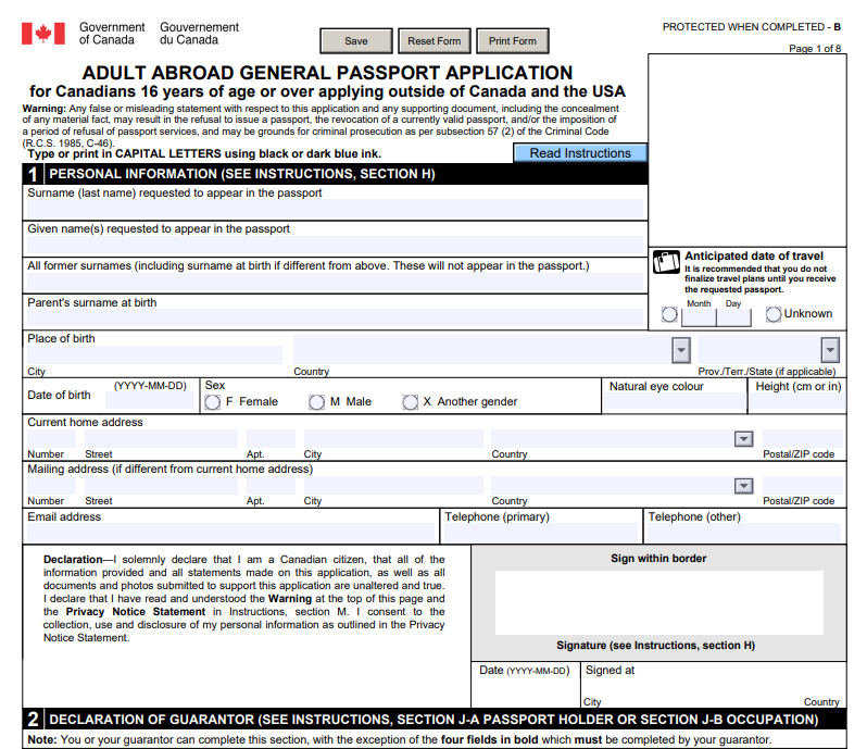 adult broad general passport application