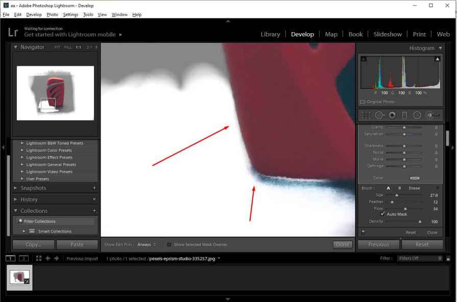 erase the remaining background on Adobe Lightroom