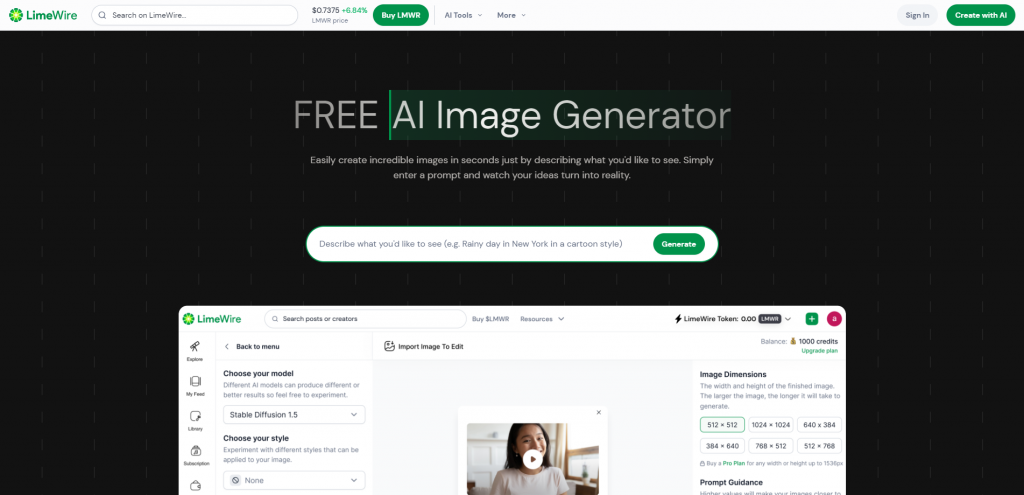 LimeWire AI Image generator